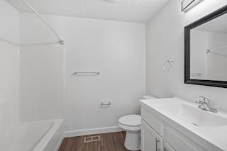 a bathroom with a sink toilet and a mirror