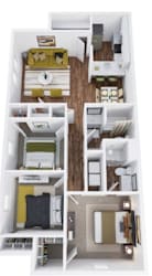 a 3d drawing of a floor plan with a bedroom and a kitchen
