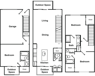 3 Bed 3 Bath Floor Plan 3 Bed 3 Bath Floor Plan at The Encore by Windsor, Atlanta, GA, 30339