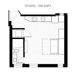 A floor plan of a studio apartment with a total area of 330 square feet.