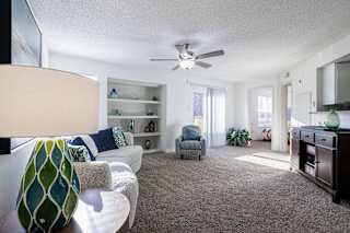 A cozy living room in a model unit at Skyler Ridge Complex, ready for your personal touch.