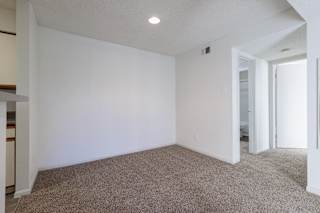 A cozy living room in a model unit at Skyler Ridge Complex, ready for your personal touch.
