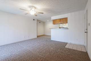 A spacious and versatile living room in a model unit at Skyler Ridge Complex.