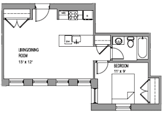 a floor plan of a small house with a bedroom and a living room
