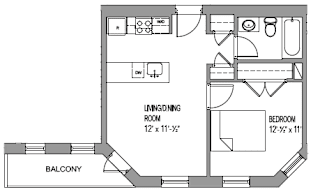 a floor plan of a small house with a bedroom and a living room