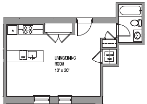 a floor plan of a house with a bedroom and a living room
