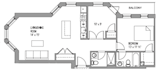 a floor plan of a small house with a bedroom and a living room