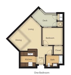 a floor plan of a studio apartment with a bedroom and a living room