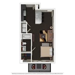 Studio, 1 Bath, 598 SQ.FT. floor plan