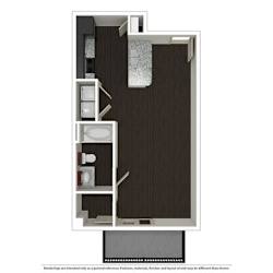 Studio, 1 Bath, 598 SQ.FT. floor plan