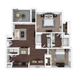 2 Bed 2 Bath Floor Plan at Pecan Springs, San Antonio