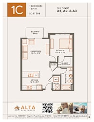 1C Floorplan at Alta Apartments, Pewaukee, Wisconsin