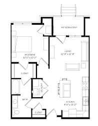 1 Bedroom A1 Floor Plan at Two Points Crossing, Madison, 53593