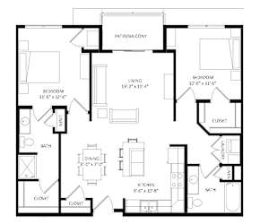 2 Bedroom F SIM Floor Plan at Two Points Crossing, Madison, 53593