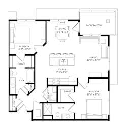 2 Bedroom G SIM Floor Plan at Two Points Crossing, Madison, Wisconsin
