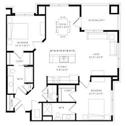 2 Bedroom G Floor Plan at Two Points Crossing, Madison, Wisconsin