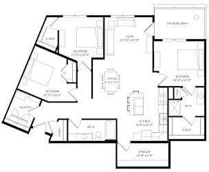 3 Bedroom L2 SIM Floor Plan at Two Points Crossing, Madison
