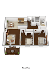 A floor plan of a house with a kitchen, living room, and bedrooms.