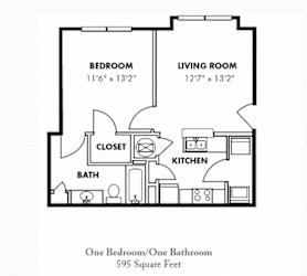 1Bed 1Bath Floor Plan at Carrington Park at Lake Lanier, Georgia