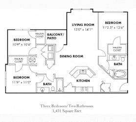 3Bd 2Bth Floor Plan at Carrington Park at Lake Lanier, Georgia