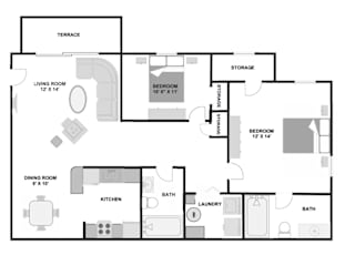 2 bedroom/2 bath apartment at Viera Aiken Apartments in Aiken, SC, 29803.