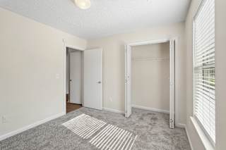A room with a striped rug on the floor.