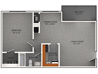 Floor Plan 1 Bedroom 1 Bath - Affordable