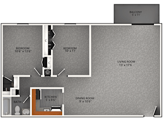 Floor Plan 2 Bedroom 1 Bath - Affordable