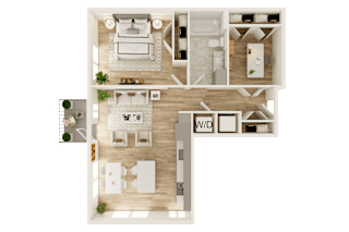 a 1 bedroom floor plan with a bathroom and a living room
