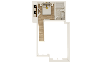 a floor plan of a house with a bedroom and a living room