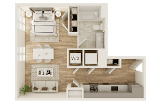 a 3d rendering of a furnished apartment with a bedroom and living room