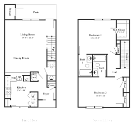 a floor plan of two different floors of a house