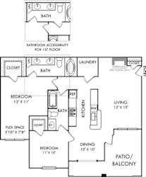 Buxton. 2 bedroom apartment. Kitchen with bartop open to living/dinning rooms. 2 full bathrooms, double vanity in master. Master bath doubles as guest bath on first floors. Walk-in closets. Patio/balcony. Optional fireplace on 3rd floors.
