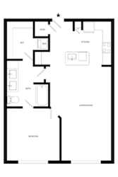 a floor plan of a house with a bedroom and a living room