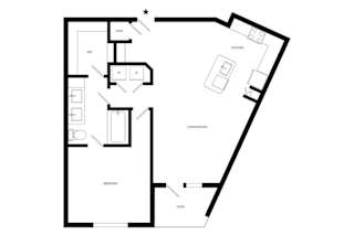 a floor plan of a small house with a bedroom and a living room