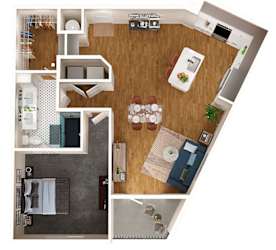 a floor plan of a house with a bedroom and a living room