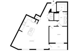 floor plan of a 1 bedroom floor plan with an attic and a staircase