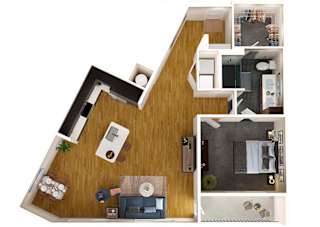 a floor plan of a house with a bedroom and a living room