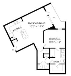 a floor plan of a house with a bedroom and a bathroom