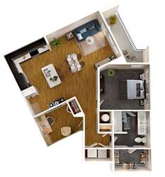 a floor plan of a house with a bedroom and a living room