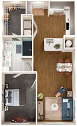 a drawing of a living room with a wood floor