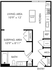 a floor plan of a home with a bedroom and a living room