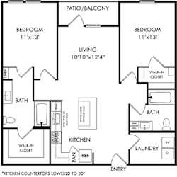 a floor plan of a house with two bedrooms and a bathroom