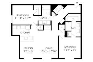 A black and white image of a floor plan for a home.