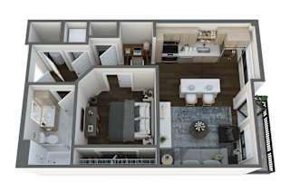 a 3d floor plan of a 2100 sq ft apartment