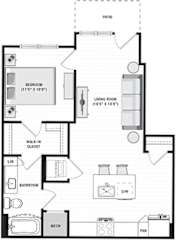 1 bedroom first floor apartment  entry opens into living room area which leads to the kitchen with island and pantry. Stackable Washer/Dryer. Guest access to bathroom. bathroom leads to large walk-in closet which is attached to the bedroom.