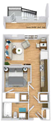 a floor plan of a room with a bed and a desk