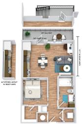 a floor plan of a house with a bedroom and a living room