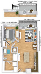 a floor plan of a house with a bedroom and a living room