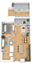 a floor plan of a house with a bedroom and a living room